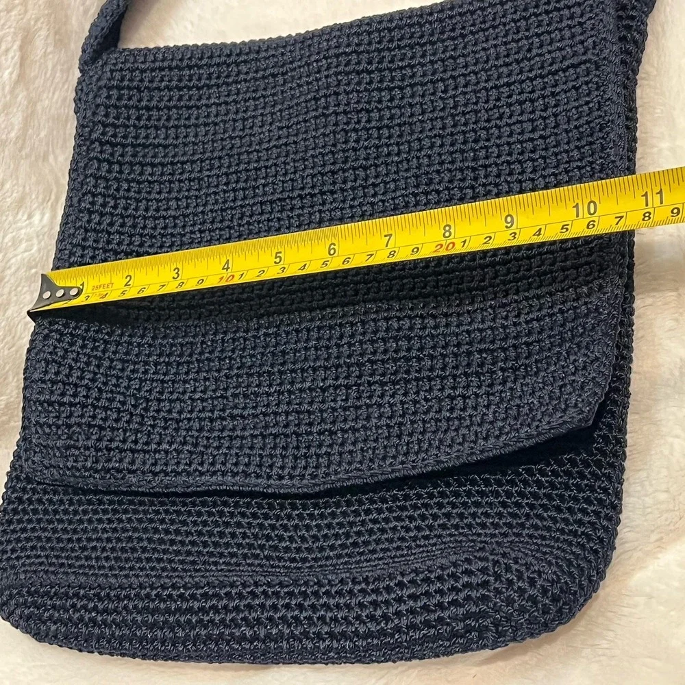 The Sak Crochet Crossbody Shoulder Bag Purse Navy‎ with Flap READ pen marks